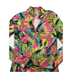 Tommy Bahama Golf Top Womens Small Tropical Print Mock Neck 1/4 Zip